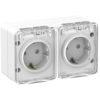 AtlasDesign Profi54  розетка двойная с заземлением со шторками IP54 16А 250B, БЕЛЫЙ, Россия (Systeme Electric) ATN540126