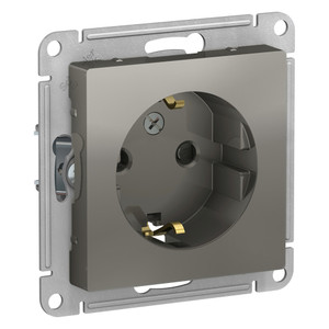 Розетка ATLASDESIGN с заземлением со шторками 16А механизм сталь (Systeme Electric) ATN000945