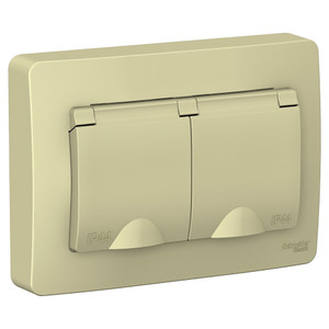 Розетка BLАNCА двойная, скрытой установки, IP44, с заземлением, со шторками, с крышками, 16А, 250В, бежевый (Systeme Electric) BLNRS441127