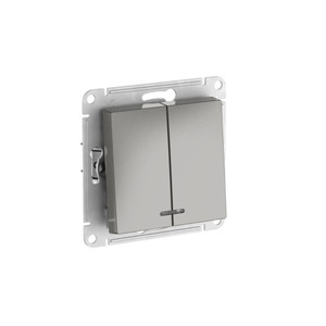 ATLASDESIGN 2-клавишный ВЫКЛЮЧАТЕЛЬ с подсветкой ,сх.5а, 10АХ, быстрозажимные клеммы,СТАЛЬ (Systeme Electric) ATN000953S