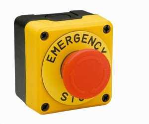 Пост управления однокнопочный кнопка аварийная Грибок 40 мм, 1НЗ, возврат поворотом, желтый-черный цвет, cерия P, пластиковый корпус 250В AC, 4А, IP65 (EMAS) P1EC400E40