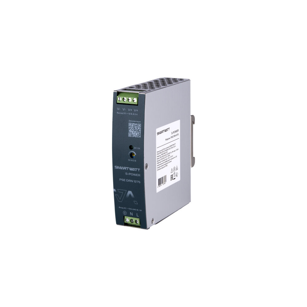 Импульсный блок питания SMARTWATT PSE DRN 1275 S-POWER, 12 В, 75 Вт, 6,3 А (SMARTWATT) 4512020450019