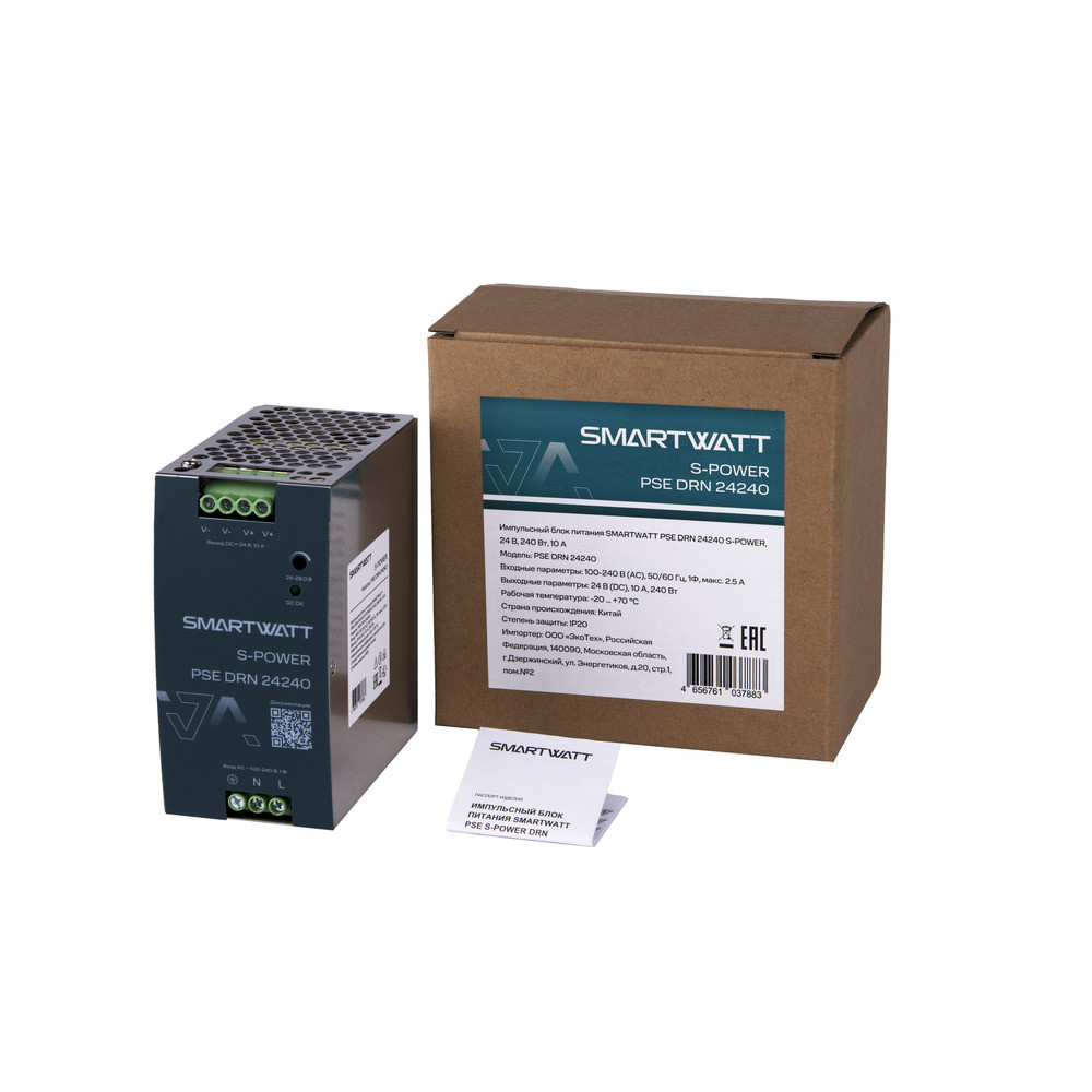 Импульсный блок питания SMARTWATT PSE DRN 24240 S-POWER, 24 В, 240 Вт, 10 А (SMARTWATT) 4512020450023