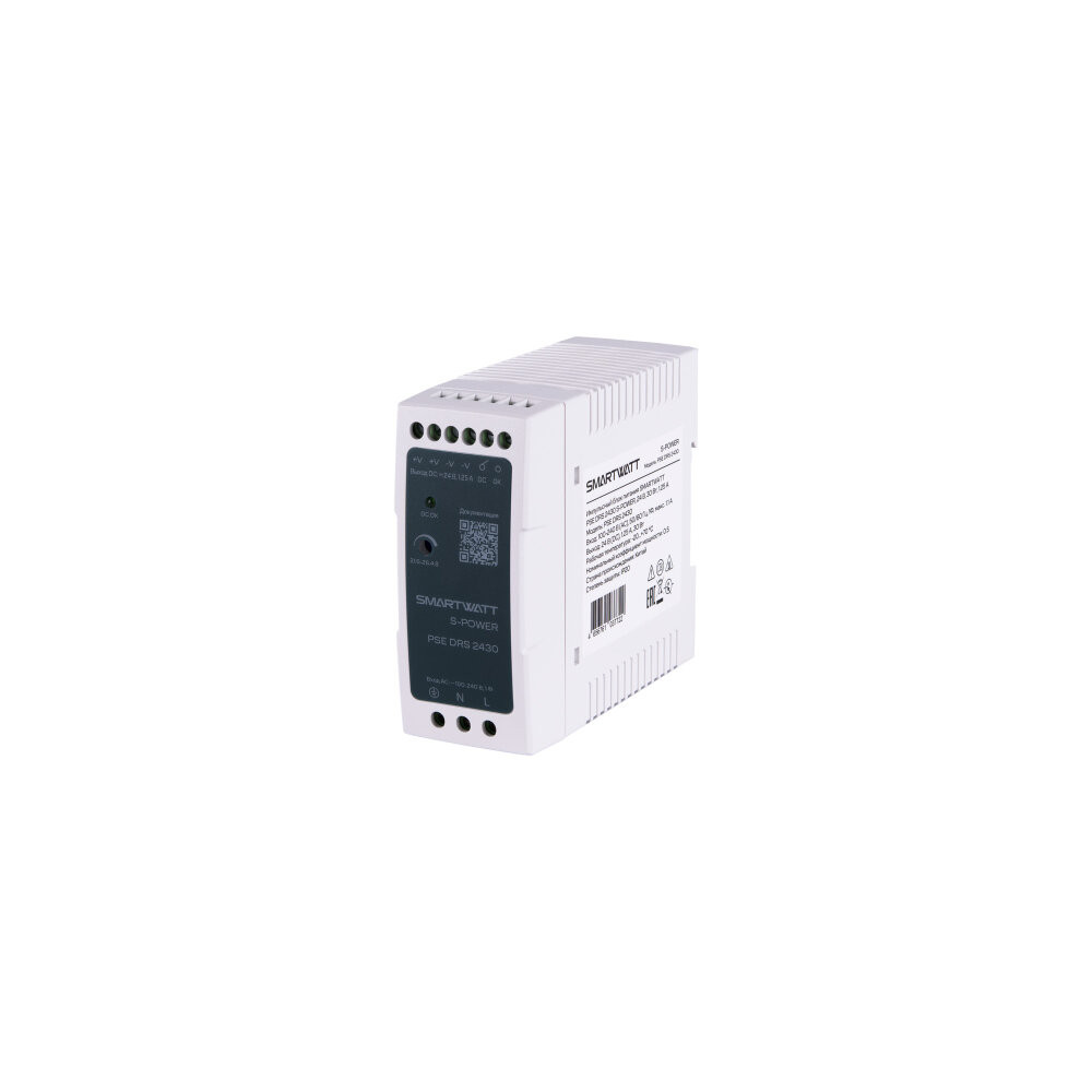 Импульсный блок питания SMARTWATT PSE DRS 2430 S-POWER, 24 В, 30 Вт, 1,25 А (SMARTWATT) 4512020450015