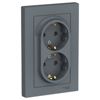 Розетка ATLASDESIGN двойная с заземлением 16А в сборе грифель (Systeme Electric) ATN000724