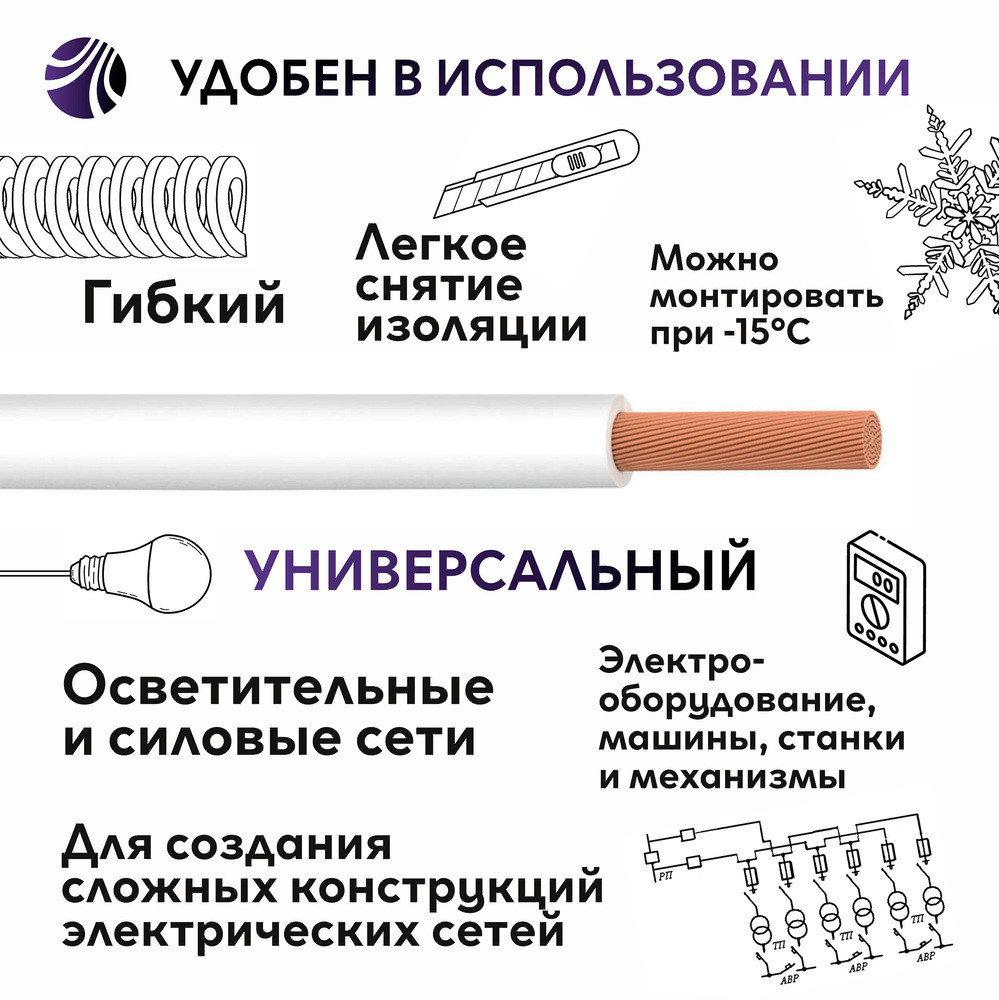 Провод силовой ПуГВнг(А)-LS 1х0,5белый ТРТС (Ореол)