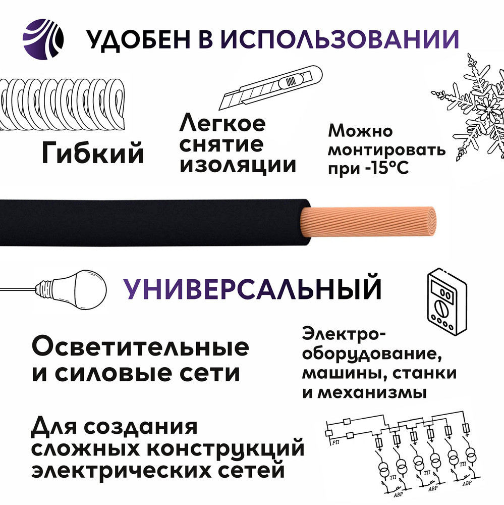 Провод силовой ПуГВ нг(А)  LS 6 черный ТРТС (Ореол)