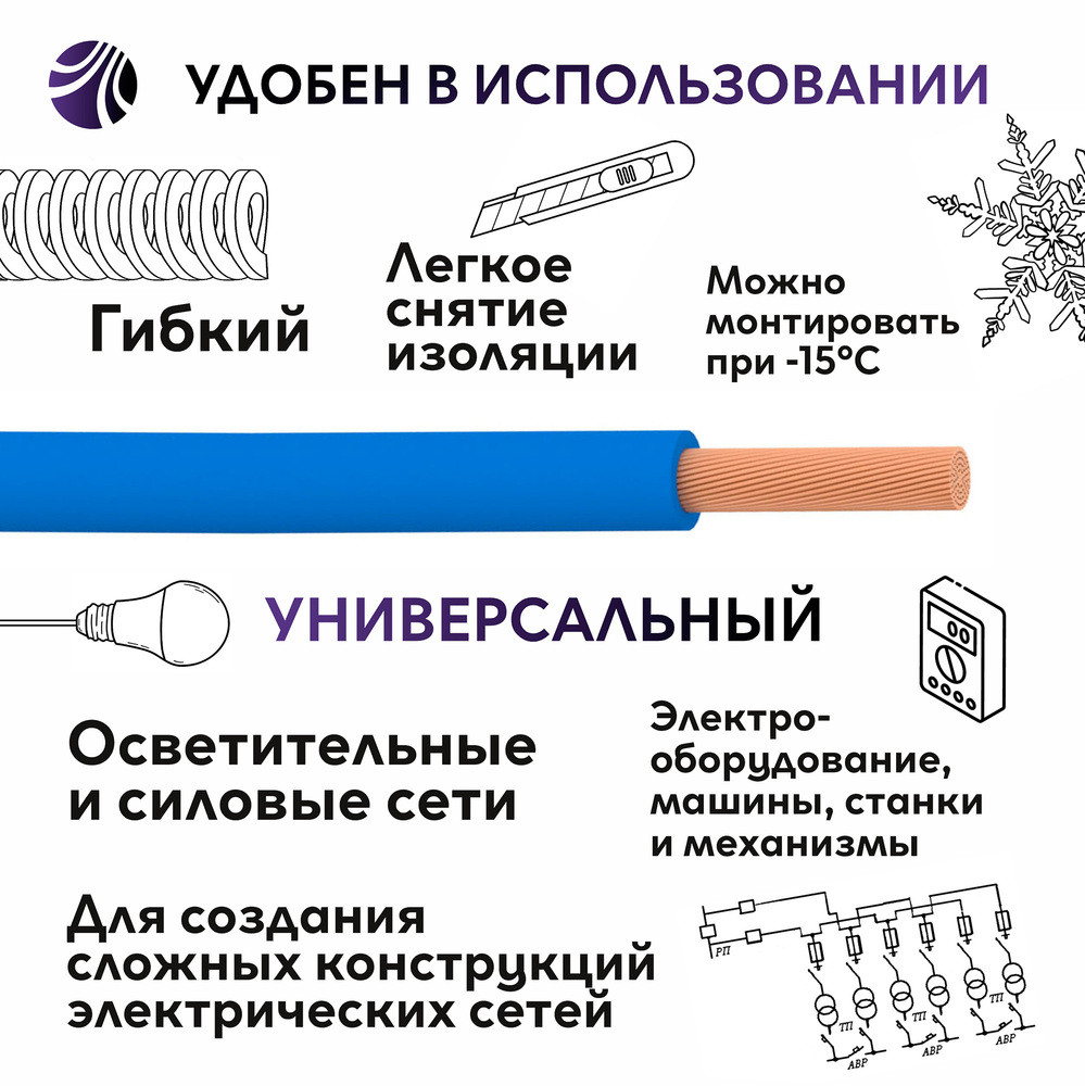 Провод силовой ПуГВ нг(А)  LS 1 голубой ТРТС (Ореол)