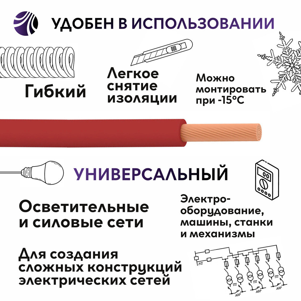 Провод силовой ПуГВ нг(А)  LS 2,5 красный ТРТС (Ореол)