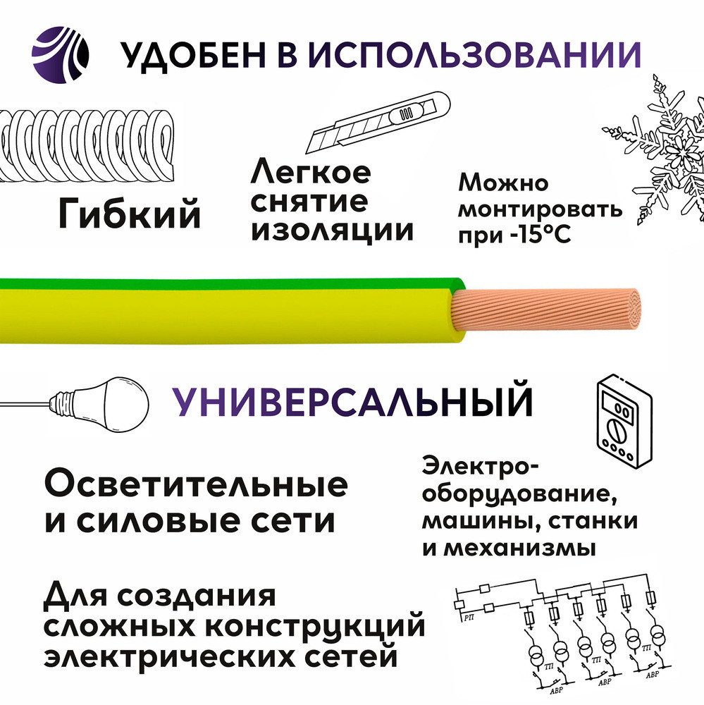Провод силовой ПуГВ нг(А)  LS 6 желто-зеленый ТРТС (Ореол)