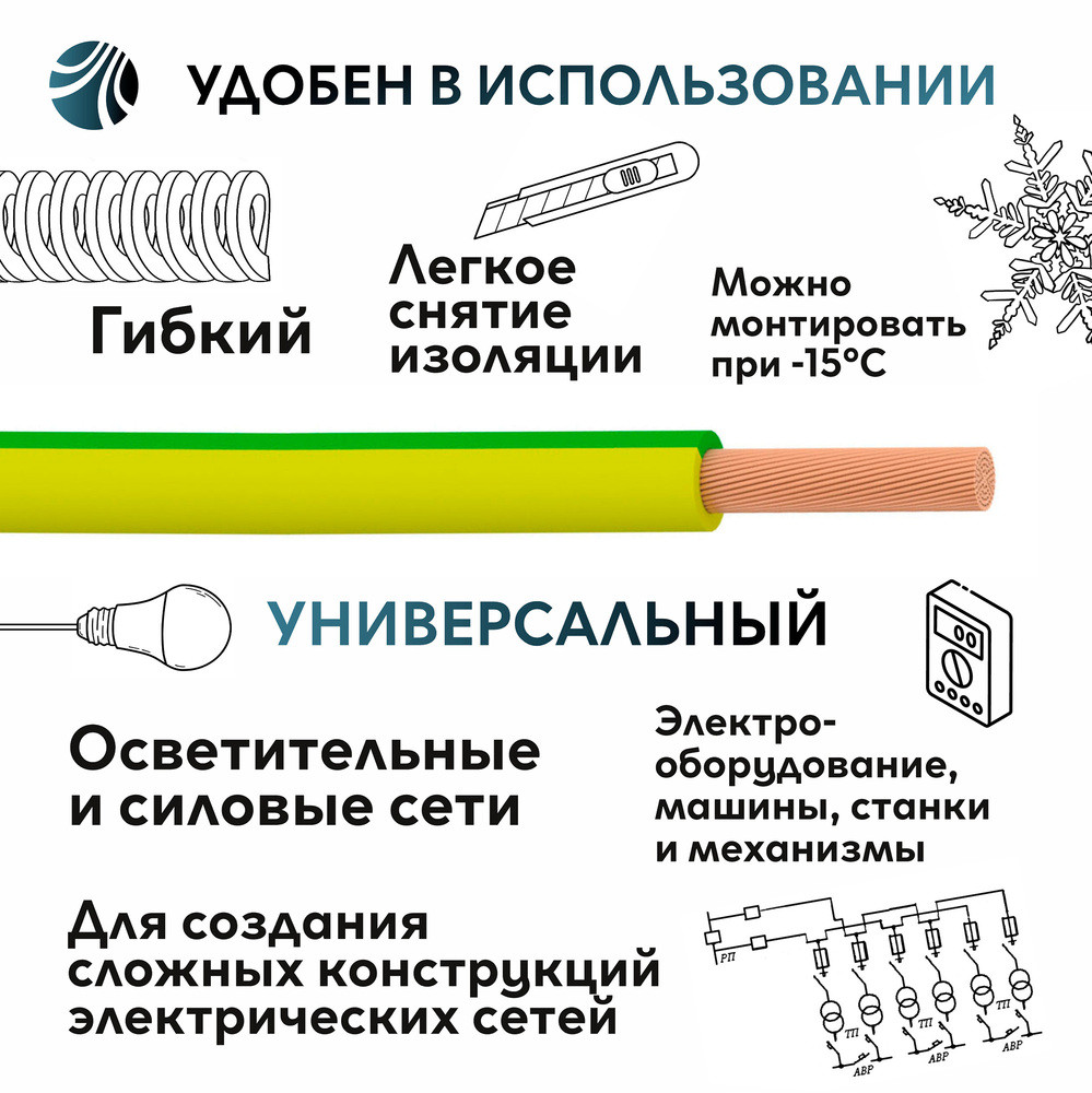 Провод силовой ПуГВнг (А)-LSLTx 1х4желто-зеленый ТРТС (Ореол)