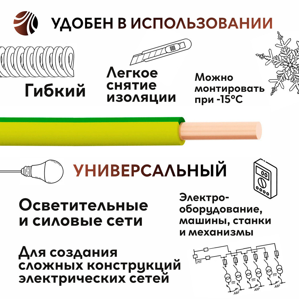 Провод силовой ПуВнг(А)-LS 1х4желто-зеленый ТРТС (Ореол)