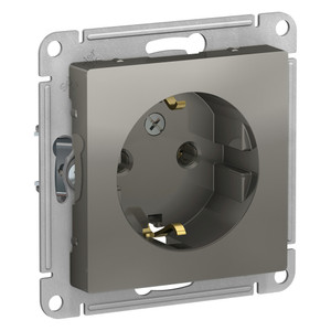 Розетка ATLASDESIGN с заземлением 16А механизм сталь (Systeme Electric) ATN000943
