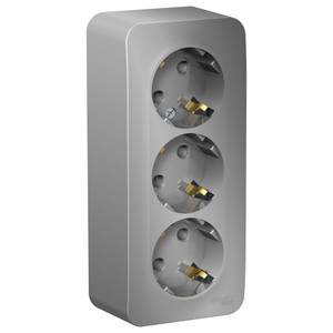 Розетка BLANCA наружная трехпостовая, с заземлением, без шторок, с изолирующей пластиной, 16А, 250В, алюминий (Systeme Electric) BLNRA010313