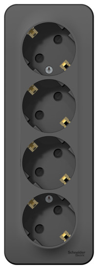 Розетка BLANCA наружная 4-я с заземлением со шторками с изоляционной пластиной 16А 250В антрацит (Systeme Electric) BLNRA011416