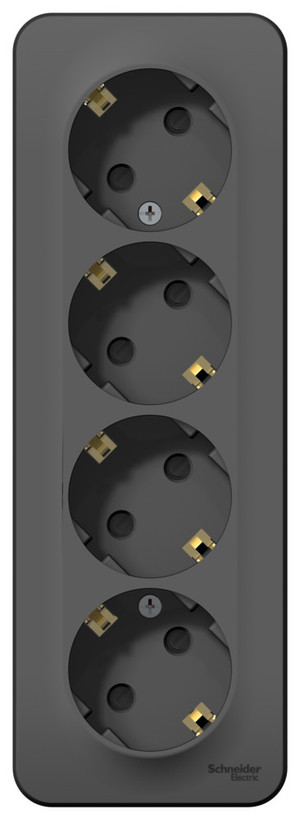 Розетка BLANCA наружная 4-я с заземлением со шторками с изоляционной пластиной 16А 250В антрацит (Systeme Electric) BLNRA011416