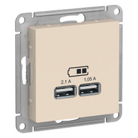 Розетка ATLASDESIGN USB 5В 1 порт x 2,1 А 2 порта х 1,05 А механизм бежевый (Systeme Electric) ATN000233