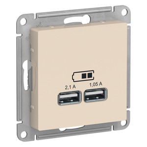 Розетка ATLASDESIGN USB 5В 1 порт x 2,1 А 2 порта х 1,05 А механизм бежевый (Systeme Electric) ATN000233