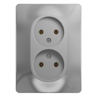 GLOSSA Розетка двойная без заземления в сборе алюминий (Systeme Electric) GSL000320