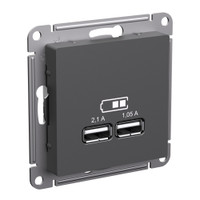 ATLASDESIGN USB РОЗЕТКА A+A, 5В/2,1 А, 2х5В/1,05 А, механизм, БАЗАЛЬТ (Systeme Electric) ATN001433