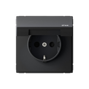 ARTGALLERY РОЗЕТКА с заземлением,со шторками,с    крышкой, 16А, IP44,                                 механизм, быстрозажимные клеммы, карбон (Systeme Electric) GAL441046S