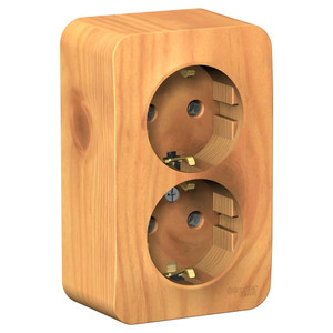 Розетка BLANCA наружная двойная, с заземлением, без шторок, с изолирующей пластиной, 16А, 250В, ясень (Systeme Electric) BLNRA010215