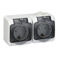 ЭТЮД Розетка двойная наружная с заземлением со шторками IP44 серая (Systeme Electric) PA16-244C