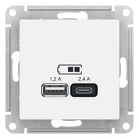 РОЗЕТКА USB ATLASDESIGN A+С, 5В/2,4 А, 2х5В/1,2 А, механизм, БЕЛЫЙ (Systeme Electric) ATN000139