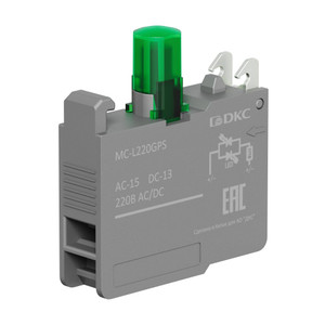 Контактный блок с клеммными зажимами под винт со светодиодом на 220В, зеленый (DKC) MC-L220GPS