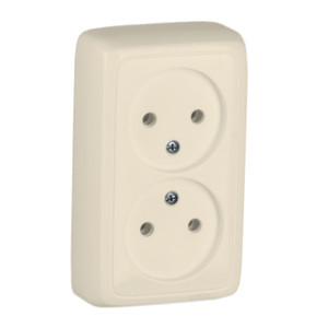 Розетка двойная наружная с изоляционной пластиной слоновая кость (HEGEL) РА16-143-01
