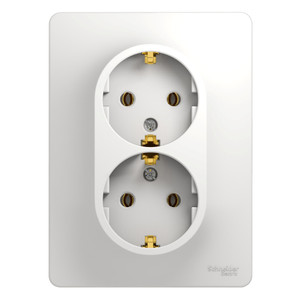 GLOSSA Розетка двойная с заземлением в сборе белая (Systeme Electric) GSL000124