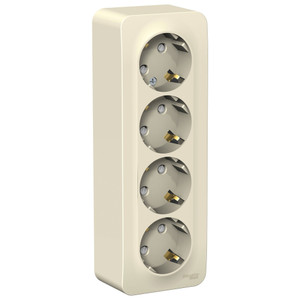 Розетка BLANCA наружная четырехпостовая, с заземлением, со шторками, с изолирующей пластиной, 16А, 250В, молочный (Systeme Electric) BLNRA011412