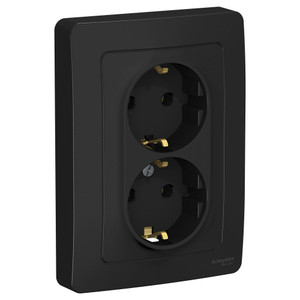 BLANCA скрытой установки розетка двойная с заземлением без шторок, 16А, 250В, антрацит (Systeme Electric) BLNRS001026