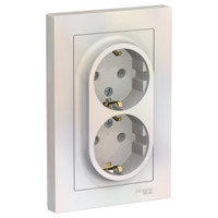Розетка ATLASDESIGN двойная с заземлением 16А в сборе жемчуг (Systeme Electric) ATN000424