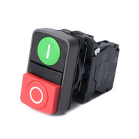 Кнопка двойн SB5 в сборе модуль 22мм зел I+красн выступ O пластик 1НО+1НЗ (Systeme Electric) SB5AL73415