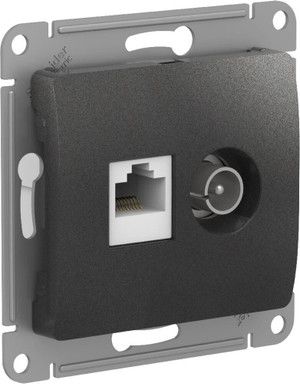 GLOSSA РОЗЕТКА двойная ТВ + компьютерная RJ45, кат. 5Е, АНТРАЦИТ (Systeme Electric) GSL000789