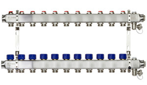Коллекторная группа SSM-11R set 11 контуров 1'X3/4' с термостатическими клапанами и кронштейнами (Ридан) 088U0981R