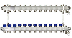 Коллекторная группа SSM-12R set 12 контуров 1'X3/4' с термостатическими клапанами и кронштейнами (Ридан) 088U0982R
