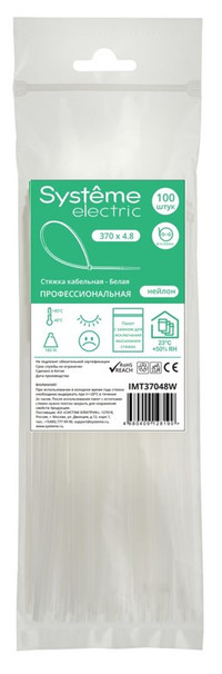 Стяжка кабельная MultiSet 370х4.8 Белая (100шт) (Systeme Electric) IMT37048W