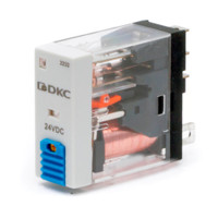 Реле миниатюрное промышленное, 1CO, ком. ток 12А, AgSnO2, напряжение 24V DC, опция: тест-кнопка+светодиод+защитный диод (DKC) IR-24DC-1CO-D