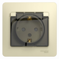 GLOSSA Розетка с заземлением со шторками с крышкой бежевая в сборе IP44 (Systeme Electric) GSL000248