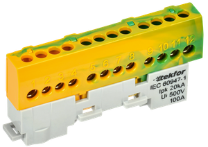 TEKFOR Шина PE земля изолированная на универсальном держателе 6х9-12-ЖЗ IEK (IEK) TF-NN10-12-KL-K52