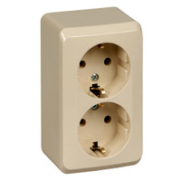 ЭТЮД Розетка двойная наружная с заземлением без шторок бежевая (Systeme Electric) PA16-007K