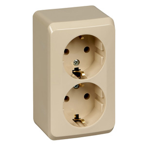 ЭТЮД Розетка двойная наружная с заземлением без шторок бежевая (Systeme Electric) PA16-007K