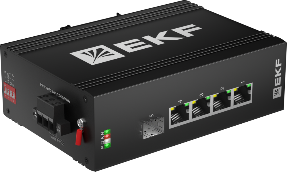 Коммутатор промышленный неуправляемый U-1GX/SFP-4GTP, 1 порт 1000Base-X SFP, 4 порта 10/100/1000Base-T(X) RJ45 c PoE, монтаж на динрейку TSX EKF (EKF) TSX-U-1GX/SFP-4GTP