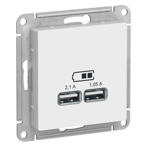 Розетка ATLASDESIGN USB 5В 1 порт x 2,1 А 2 порта х 1,05 А механизм белый (Systeme Electric) ATN000133