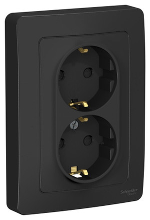 BLANCA скрытой установки розетка двойная с заземлением со шторками, 16А, 250В, антрацит (Systeme Electric) BLNRS001126