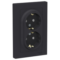 Розетка ATLASDESIGN двойная с заземлением со шторками 16А в сборе карбон (Systeme Electric) ATN001026