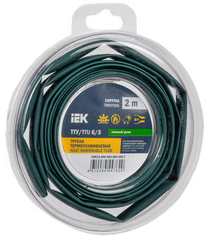 Трубка термоусадочная ТТУ нг-LS 6/3 зеленая (2м/упак) IEK (IEK) UDR12-006-003-002-K06-T