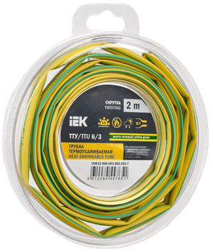 Трубка термоусадочная ТТУ нг-LS 6/3 желто-зеленая (2м/упак) IEK (IEK) UDR12-006-003-002-K52-T